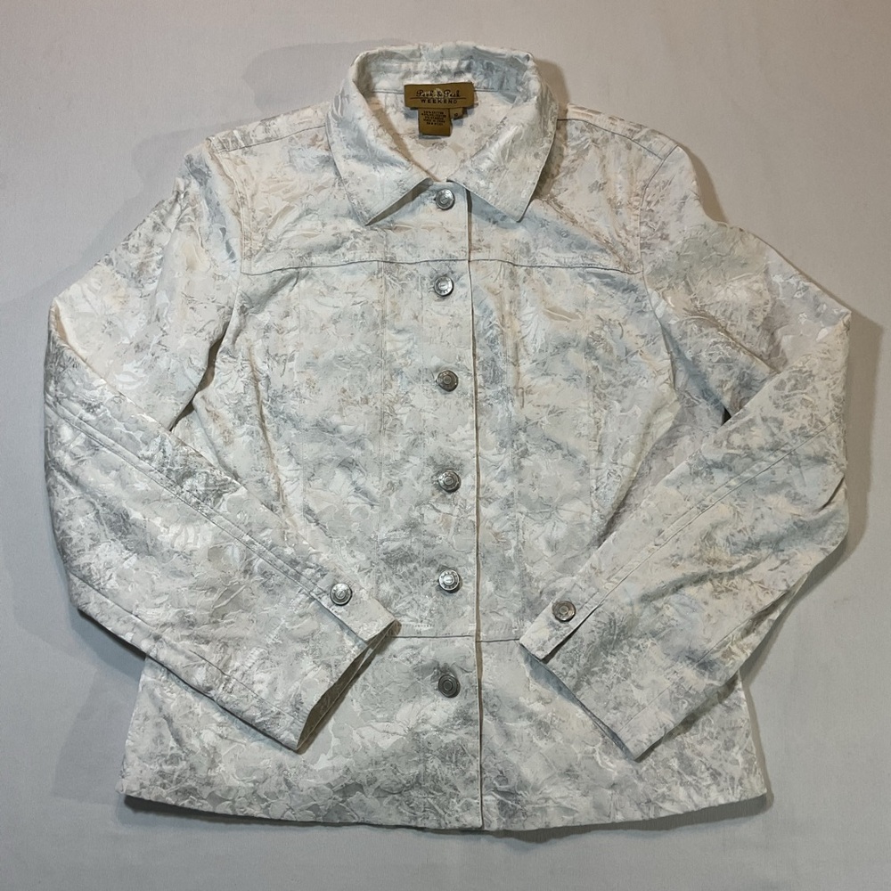 Peck & Peck Weekend White Floral Pattern Collar Long Sleeve Jacket, Size 10